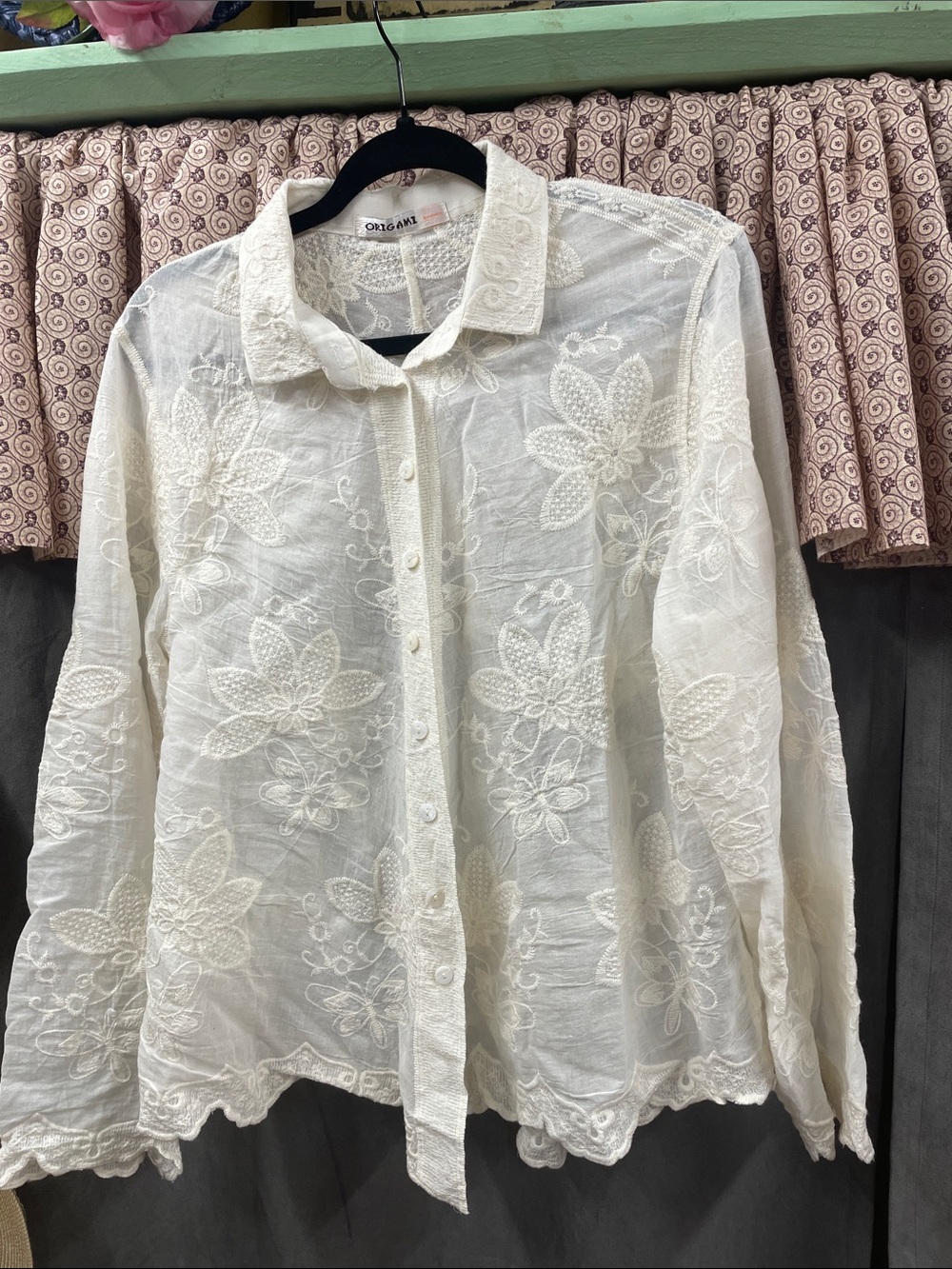 Cream Embroidered Button-Down Shirt - Lightweight Women's Top